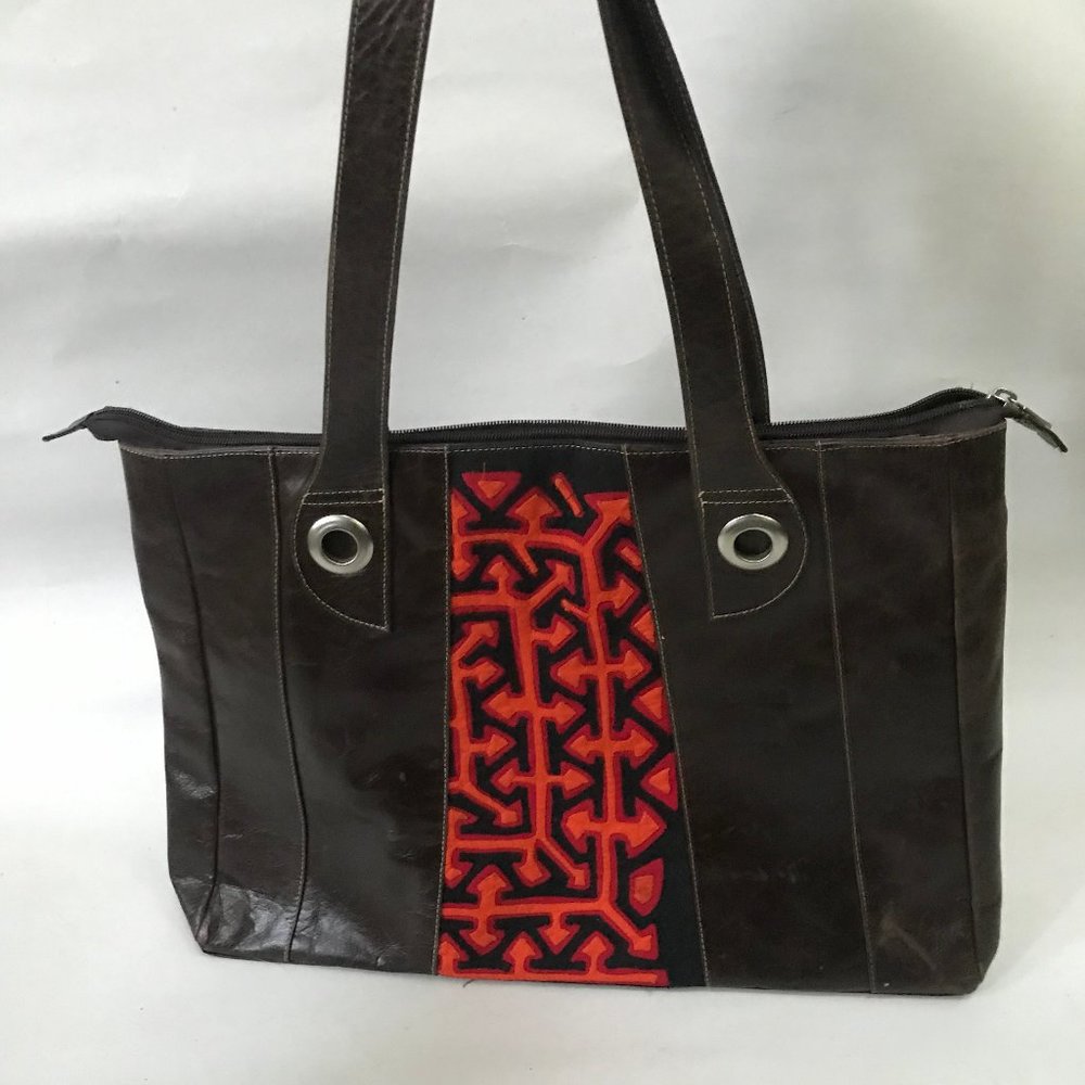 Arte Kuna Colombian Leather Purse Red Mola Artist